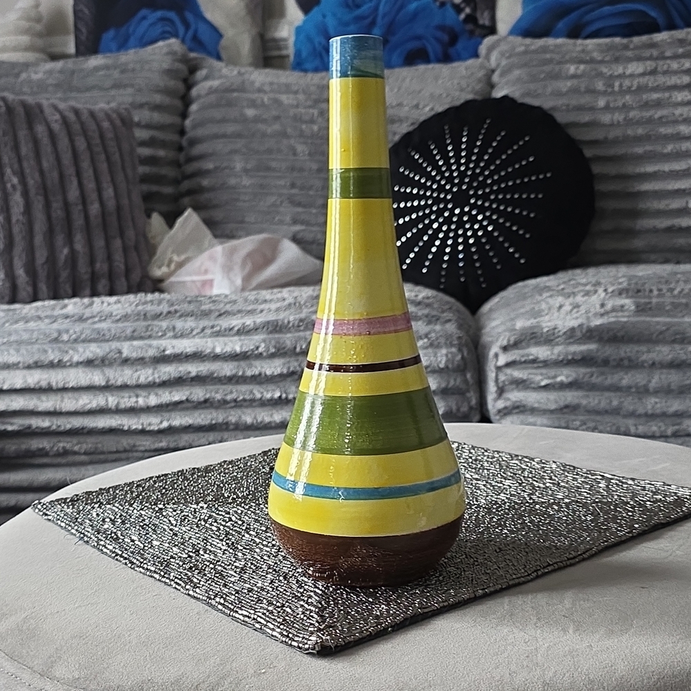 ECI Vibrant Striped Vase in Yellow, Green, and Blue